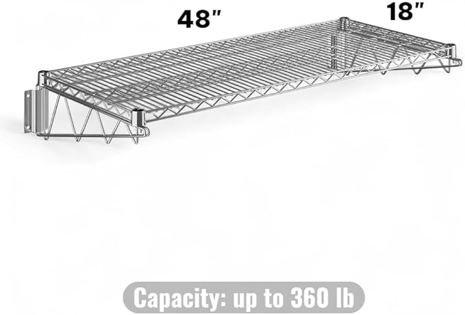18" x 48" Chrome Wall-Mounted Wire Shelf with Epoxy Coating, Heavy-Duty Steel Storage Rack, NSF Certified, Easy Installation, Open Wire Design for Kitchen, Garage, or Utility Storage