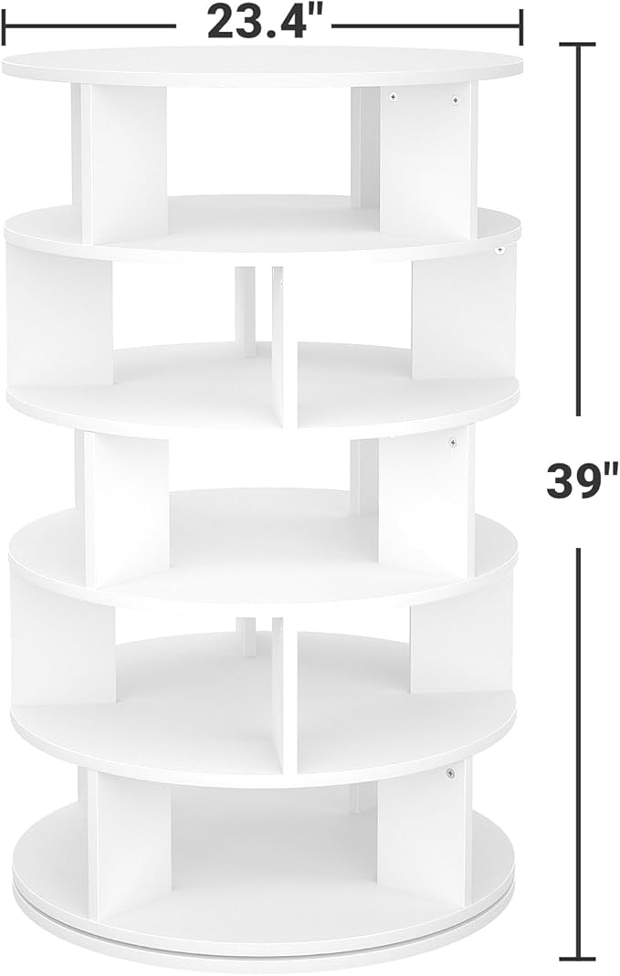 Aheaplus Rotating Shoe Rack, 5-Tier Wood Shoe Organizer for Closet, 360° Spinning Shoe Rack Tower Space-Saving Shoe Storage Shelf for Entryway, Garage, Bedroom, White