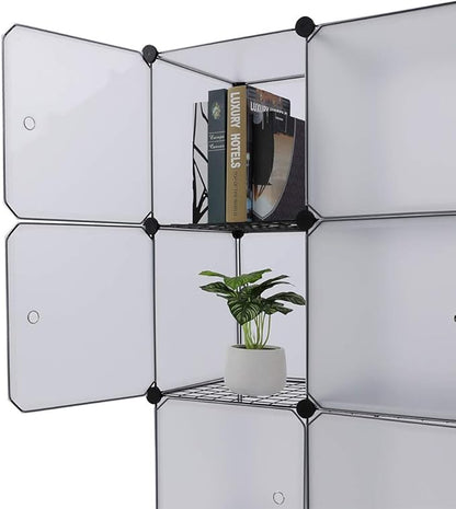 Aeitc Cube Storage Organizer Storage Cubes Add Wire Panel DIY Stackable Cubes Plastic Organizing Modular Cabinet Bookcase Cubby Closet Shelf for Bedroom, Living Room,16 White Cube with Door