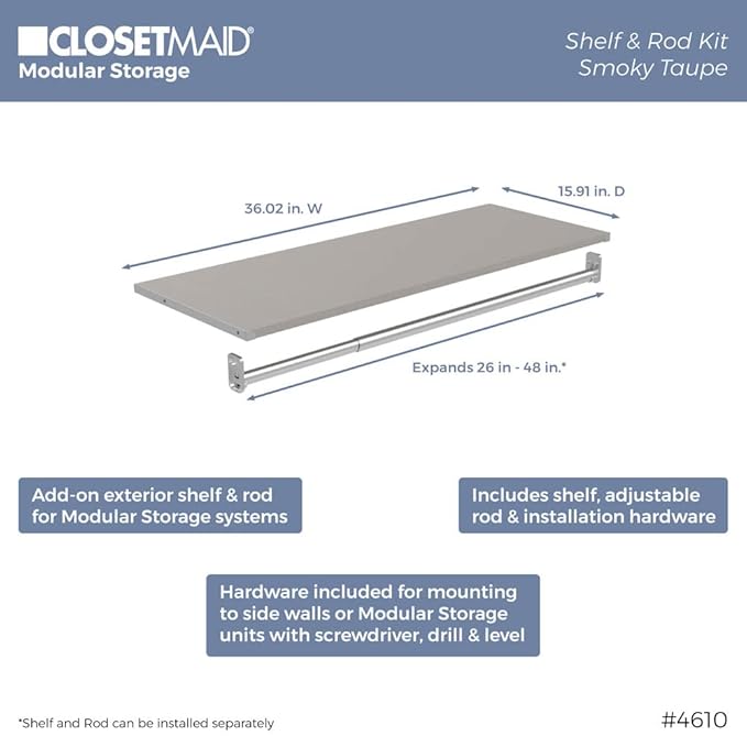 ClosetMaid Modular Storage Shelf and Hang Rod Kit, Taupe