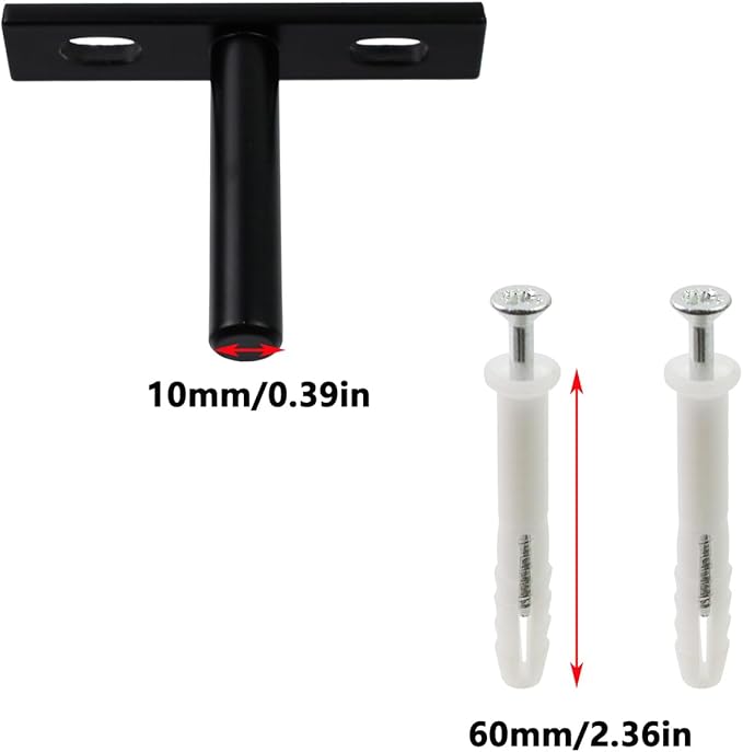Antrader Black Floating Shelf Bracket,2 Inch Hidden Shelf Brackets for Floating Wood Shelves,Screws and Wall Plugs Included,4Pcs