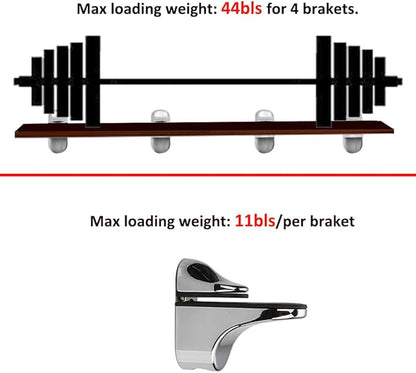 Adjustable Wood/Glass Shelf Bracket Wall Mount, Polished Chrome, 4 Pack