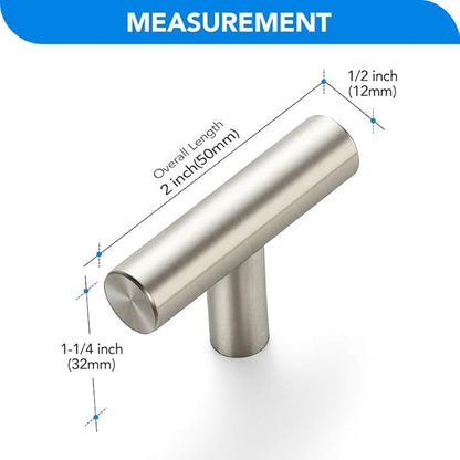 Brushed Nickel Cabinet Handles Single Hole Stainless Steel Drawer Pulls for Cabinets, Dresser, Bathroom 10 Pack