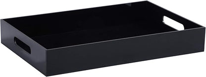 Sooyee Acrylic Serving Tray with Handles,16" x 12" Decorative Tray for Breakfast, Tea, Food, Butler,Coffee,Table Ottoman Vanity Countertop,Black