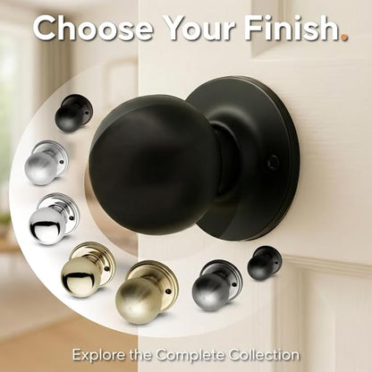 Copper Creek Dummy Interior Door Knob – ANSI Grade-3 Certified, Modern Heavy Duty Handle, Easy Install and Reversible for French Doors & Closets, Non Turning – Matte Black (1 Pack)