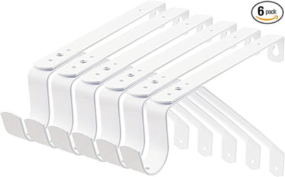 Yarssihha 6 Pack Adjustable Closet Rod Bracket, Wall Mounted Closet Shelf Bracket, White Closet Rod Support Bracket with Screws