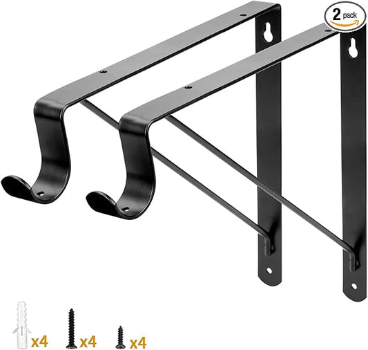 Yarssihha 2 Pack Closet Rod Bracket, 12 x 10.4 Inch Wall Mounted Closet Shelf Bracket, Black Closet Rod Support Bracket with Screws