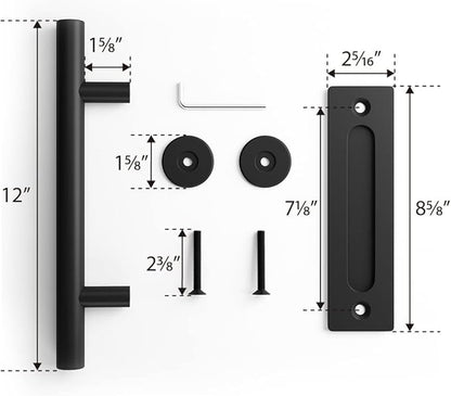 SMARTSTANDARD 12" Heavy Duty Sliding Barn Door Handle, Pull and Flush Hardware Set, Black Powder Coated Finish, Large Rustic Two-Side Design, Round
