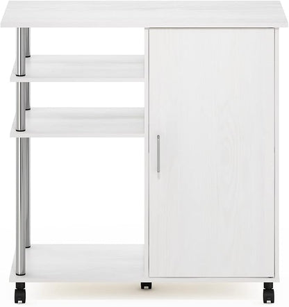 Furinno Helena Multipurpose Storage Cabinet/Shelves,Printer Stand with Lockable Wheels, Stainless Steel Tubes, White Oak/Chrome