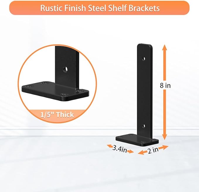 Floating Shelf Brackets upgraded, 8 inch, Black Heavy Duty Iron Shelf Brackets, Industrial Modern Floating Shelf Support for Wall Mount Shelves,Wide Brackets ,4 Pack, Support DIY(5mm Thickening Type).