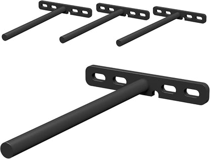 (Set of 4) 5 x 3/4 inch Floating Shelf Brackets Designed for 1 inch Thick Custom Shelves, Hidden Floating Shelf Hardware (8 inch Rod) Black