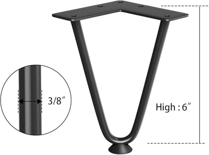 SMARTSTANDARD 6 Inch Heavy Duty Hairpin Furniture Legs, Metal Home DIY Projects for TV Stand, Sofa, Cabinet, etc with Rubber Floor Protectors Black 4PCS