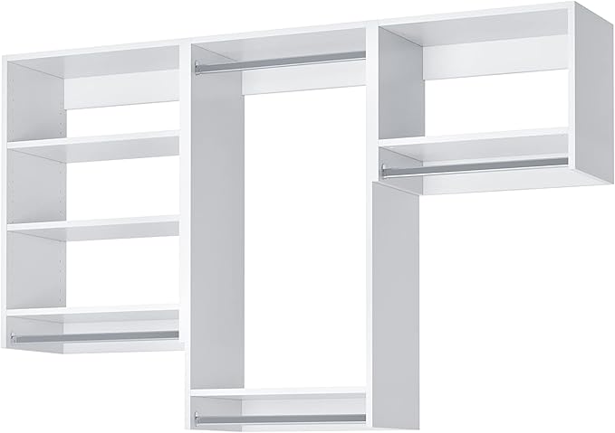 Closet Kit with Hanging Rods - Corner Closet System - Closet Shelves - Closet Organizers and Storage Shelves (White, 66 inches Wide) Closet Shelving