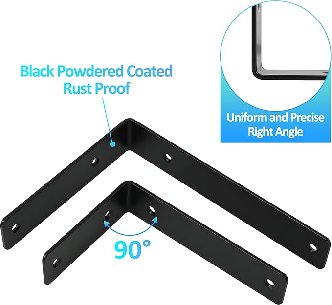 L Floating Shelf Brackets,20 Pack Heavy Duty L Brackets for Shelves, L 5" X H 4" Black Metal Countertop Support Brackets,Wall Mounting for Wood