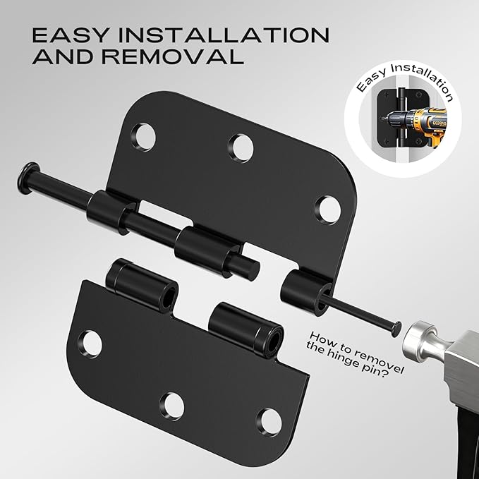 3 Pack Matte Black Door Hinges 3.5 Inch 5/8" Radius Round Ball Bearing Interior Door Hinges No Squeak Flat Iron Hardware for Bedroom Doors Standard 3-1/2" Home Decor Essentials