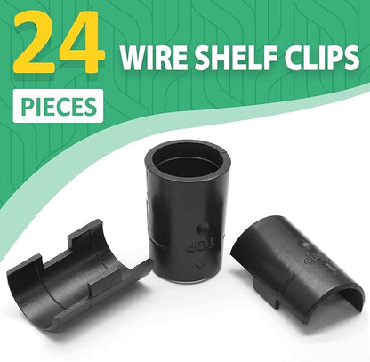 Luomorgo 24 Pcs 1 Inch Wire Shelf Clips, Plastic Shelf Lock Clips for 1" Post Shelving, Heavy Duty Wire Shelving Clips Replacements for Shelves, Racks (Black)