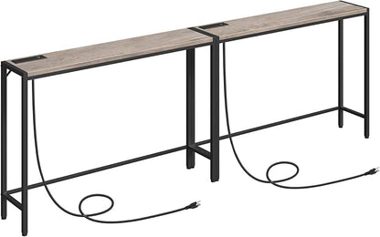 Console Table, 2 Pack Narrow Sofa Table, 43.3” Entrance Table with Power Station, Behind Couch Table, for Living Room, Hallway, Entryway, Foyer, Greige and Black CTHG112E01S2