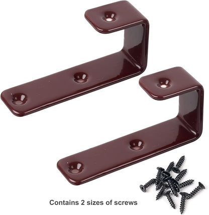2 Pack Bunk Bed Ladder Hooks, Inside Width 1 inches Brown PVC Coated Kids Bunk Bed J Brackets, Metal Utility Hook Camper/Rv Library Ladder Hardware with 2 Size Screws (Brown)