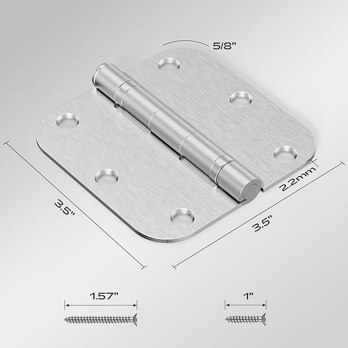 Brushed Nickel Door Hinges 12 Pack 3.5 Inch 5/8" Radius Round Satin Nickel Interior Ball Bearing Hinges with 5/8" Radius Corners Squeak-Free Silver Hardware