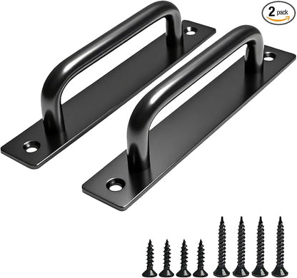 2PCS 7 Inches Barn Door Handle, Premium Gate Handle, Sturdy Black Sliding Door Pull Handles for Kitchen, Cabinet, Bathroom, Closet, and Easy Install