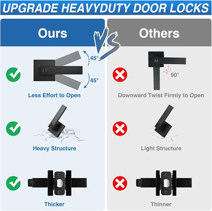 6 Pack Matte Black Door Handles, Keyless Interior Door Knobs, Privacy Door Lever Locksets for Bedroom Bathroom, Heavy Duty Square Door Lock (2.0lb), Reversible for Left&Right Handled Doors