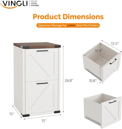 VINGLI 2 Drawer Farmhouse Metal File Cabinet, Home Office Filing Organizer for Letter File Folder Storage, Printer Stand with Drawers, Archivador, Vertical Filing Cabinet for Study, Business (White)