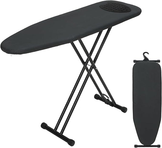 Ironing Board 48x15, Wide Heavy Duty Full Size Ironing Board, Sturdy Iron Table with Smart Hanger, Heat-Resistant Silicone Pad Iron Rest, Black