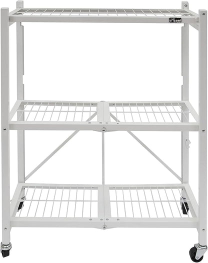 Origami 2-Pack General Purpose Foldable 3-Tier Shelf Storage Rack & Wheels, R3, White