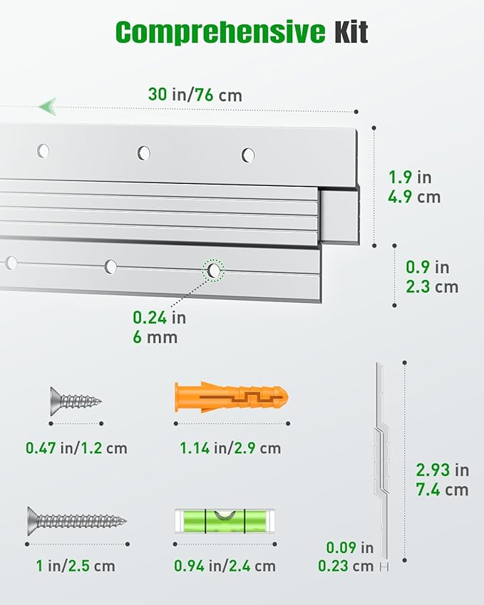Uniclife 2 Pairs 30 Inch French Cleat Hanger 200 lbs Load Heavy Duty French Cleat Picture Hanger Aluminum Alloy Mirror Hanging Hardware Wall Mounting Bracket Interlocking Z Bar Clip with Bubble Level