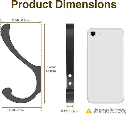 Coat Hooks for Hanging Heavy Duty - Extra Large (5.4 inch) Wall Mount Hooks for Backpacks, Purses, Clothes, Towels, Bags - Black Metal Screw-in Hooks for Mudroom, Closet, Door, Bathroom - 4 Pack