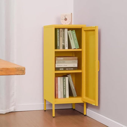 Slim Metal Storage Cabinet with Mesh Doors - 42'' Tall Narrow Organizer Tower, Compact Freestanding Cabinet, Versatile Utility Storage for Home, Office, Bedroom, or Kitchen, Durable and Modern Design