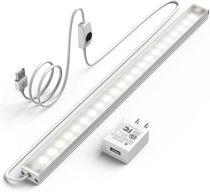 ASOKO Under Cabinet Led Lighting, 12 Inch Light Strip Bar, Daylight White 5000K Dimmable Plug in USB Light, Small Thin Led Under Counter Lighting for Kitchen/Room/Shelf/Desk/Display Case