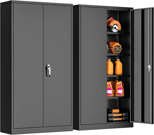 Bonusall Metal Cabinet,Garage Storage Cabinets with Door and Shelves, 72" H Tool Cabinet with 2 Lockable Doors, Locking Locker Cabinet for Home Office,Warehouse,School(Black)