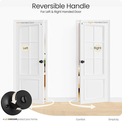 HOSOM 6 Pack Matte Black Door Knob with Lock and Key, Interior Exterior Door Lock for Bedroom and Bathroom, Keyed Entry Door Knob, Stainless Steel Door Handle, 6 Pack