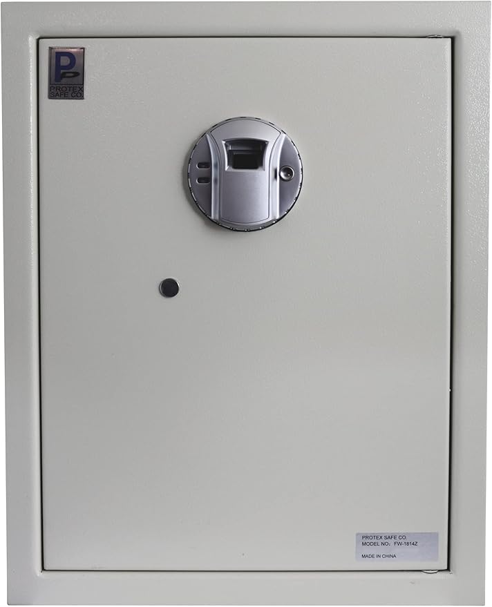 Protex Safe Fingerprint Wall Safe (FW-1814Z), fingerprint locking system, Burglary Resistant wall safe, digital electronic locking system, velvet interior, automatic door opening, 2 Removable shelves