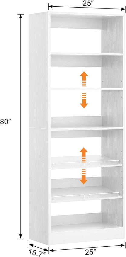 Unikito 25” Closet Organizer System, Freestanding Shoe Storage Shelves, Standalone Wood Shoe Rack, Heavy Duty Walk in Closet Tower for Bedroom, Mudroom and Entryway, 25" W x 16" D x 80" H, White