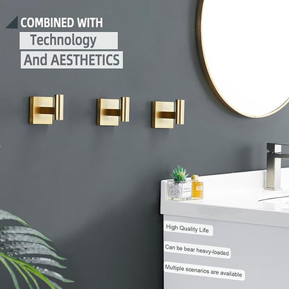 KOKOSIRI Robe Hooks Bathroom Towel Coat Hook for Bath Kitchen Wall 3 Pack Brushed Gold Stainless Steel B1013BG-P3