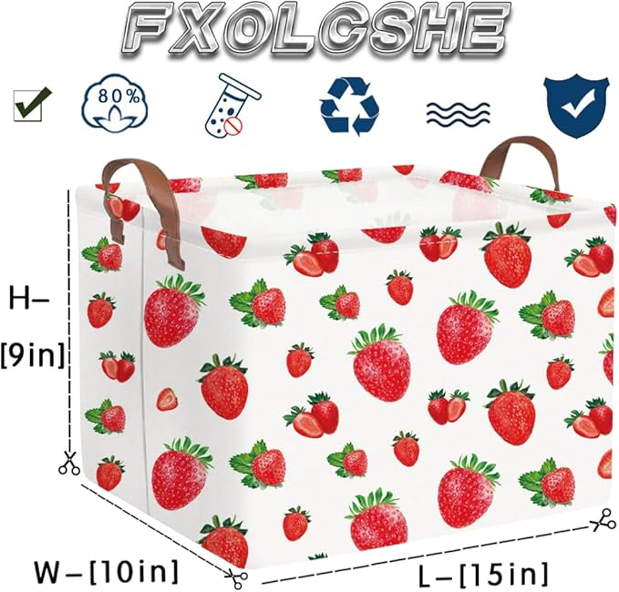 Rectangular strawberry basket,Waterproof foldable storage box with handle,Gift basket,Baby Girl Baskets,Girl room decor,Books Box(Strawberry)