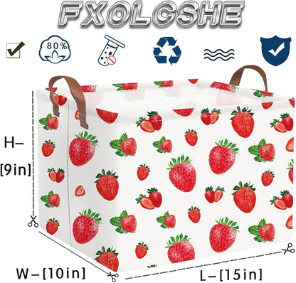 Rectangular strawberry basket,Waterproof foldable storage box with handle,Gift basket,Baby Girl Baskets,Girl room decor,Books Box(Strawberry)