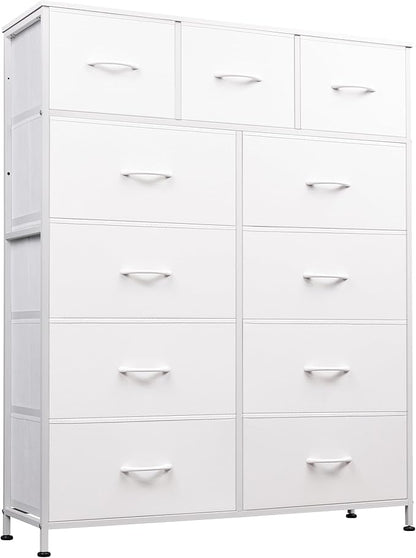 WLIVE Tall Dresser for Bedroom, Fabric Dressers Storage Tower, Dresser & Chest of Drawers Organizer Unit with 11 Drawers, Storage Cabinet, Hallway, Closets, Steel Frame, Wood Top, White