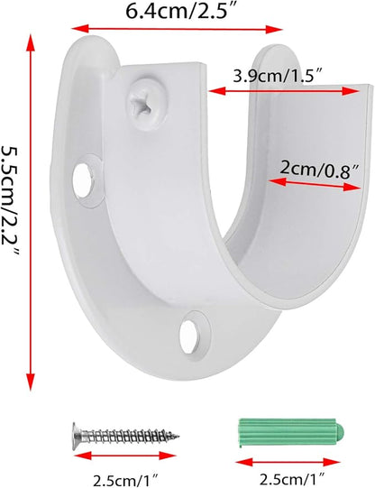 OwnMy 4 Packs Closet Rod End Supports Brackets 1-1/2" Diameter, U Shaped Stainless Steel Closet Pole Sockets Flange Rod Holder for Closet Wardrobe Shower Curtain (White)