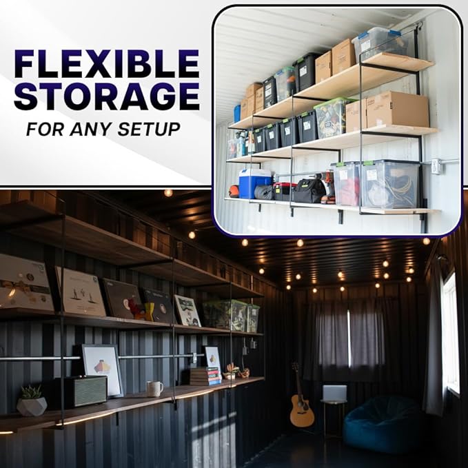 Life Finds 3-Tier Shipping Container Accessories Shelving Brackets, 4 Pack, Holds up to 1100 lbs, Drill-Free Installation with Easy Removal, Surface Sprayed Iron, LF-SCS01