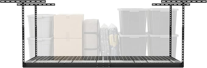 MonsterRax Overhead Garage Storage Rack - 4 x 8 Ceiling Racks for Garage Shelving, Organization, Adjustable Hanging Storage, Grey, 12"- 21" Height Adjustment