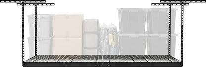 MonsterRax Overhead Garage Storage Rack - 4 x 8 Ceiling Racks for Garage Shelving, Organization, Adjustable Hanging Storage, Grey, 12"- 21" Height Adjustment