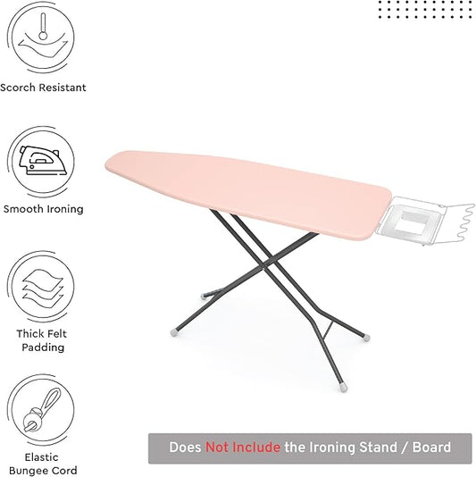 Encasa XO Ironing Board Cover and Pad 54"x15" - 4mm Felt Large Iron Board Cover with Padding - Heat Resistant, Stain-Safe Dye, Non Slip Elastic Bungee Cord Tightening Iron Table Cover Powder Pink