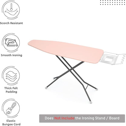 Encasa XO Ironing Board Cover and Pad 49"x18" - 4mm Felt Wide Iron Board Cover with Padding - Heat Resistant, Stain-Safe Dye, Non Slip Elastic Bungee Cord Tightening Iron Table Cover Powder Pink