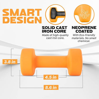 Yes4All Neoprene Coated Dumbbell Hand Weight Sets of 2 - Multiple Weight Options with 15 Colors, Anti-roll, Anti-Slip, Hexagon Shape
