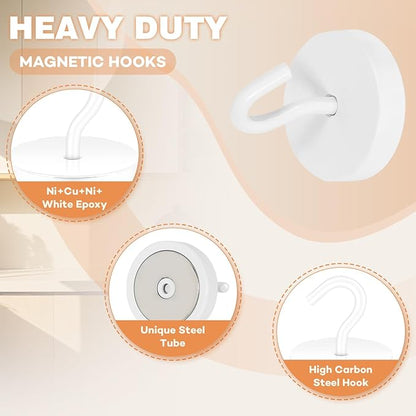 Neosmuk Magnetic Hooks, Cruise Ship Essentials, 130lb+ Heavy Duty Magnetic Hooks for Cruise Cabins, Refrigerator, Grill, Hanging, and Travel | Extra Strong Must-Haves Magnet Hook,White，5 Pack