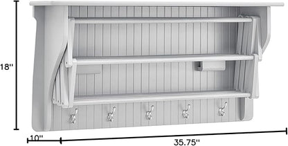 Danya B Accordion Clothes Drying Rack, Retractable, Wall Mounted Towel Rack and Hooks for Clothes and Towels for use in Laundry Room or Garage (White)