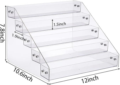 Acrylic Spice Rack, Tiered Spice Rack Shelf Seasoning Organizer for Countertop, Cabinet, Pantry, Kitchen Storage - 5 Tier, 2PCS